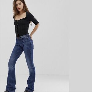 Free People Central Park Ribbed Shirt Black Size M